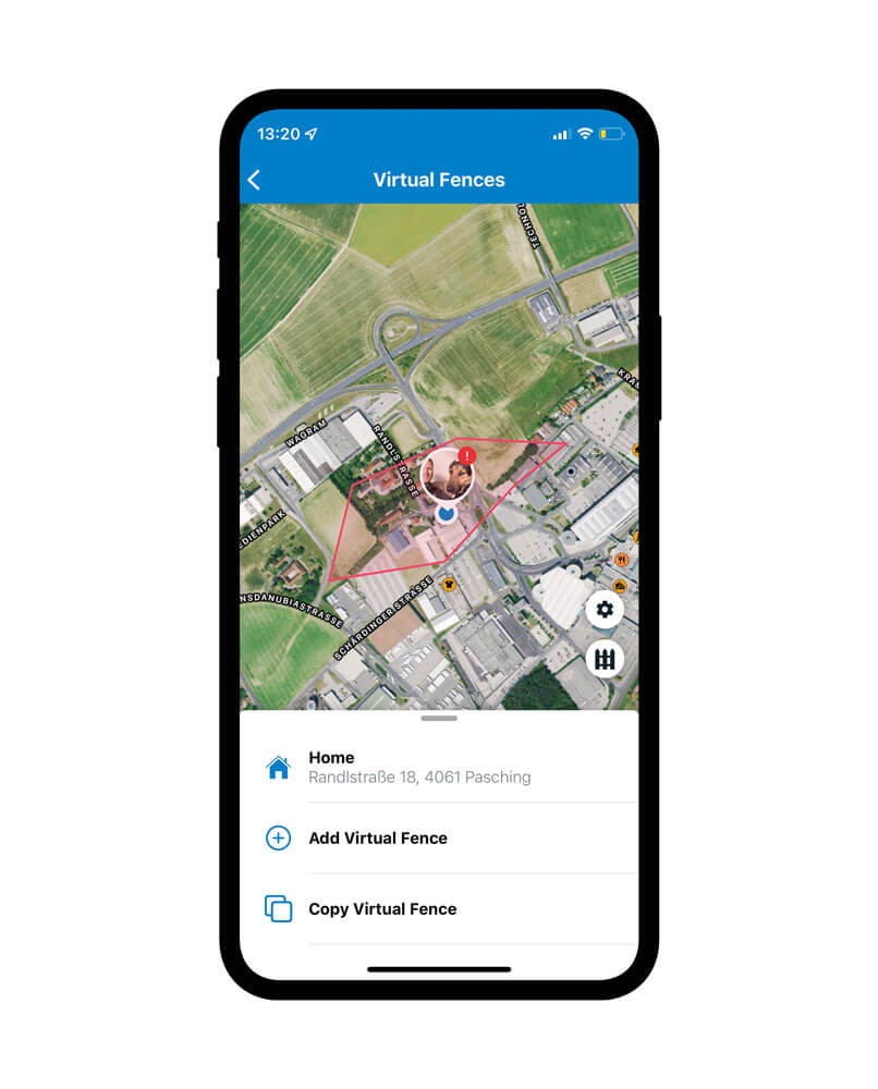 Tractive GPS virtuelt hegn i app