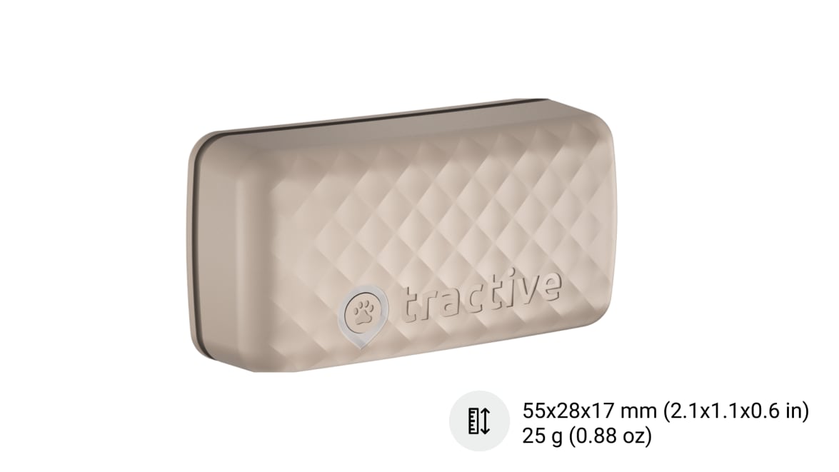 Close-up view of new Tractive GPS CAT 4