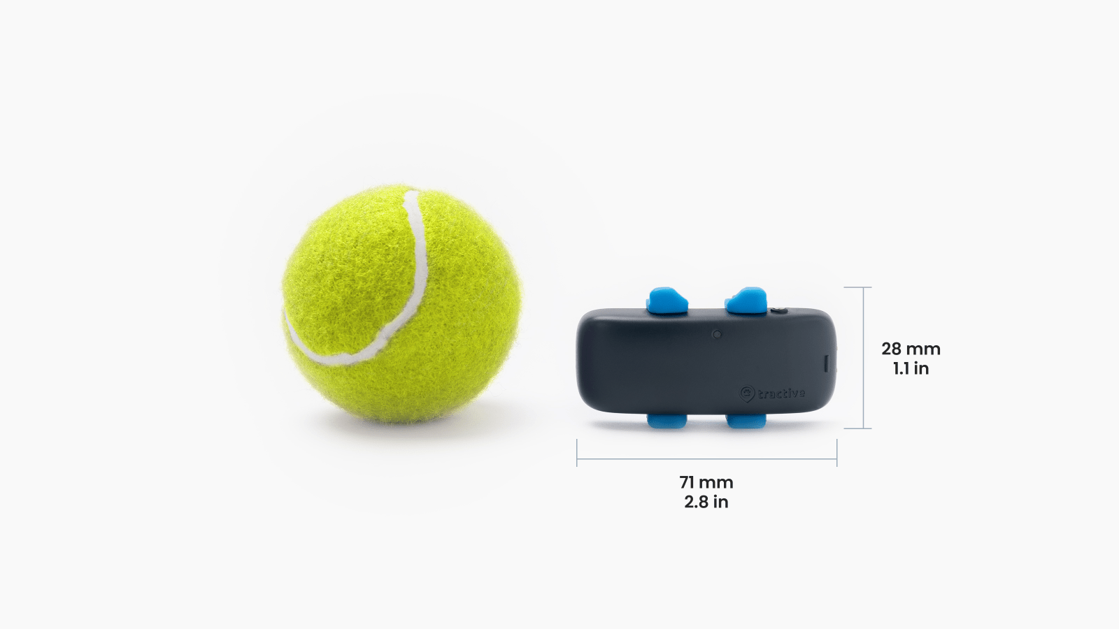 Tracker size compared to a tennis ball