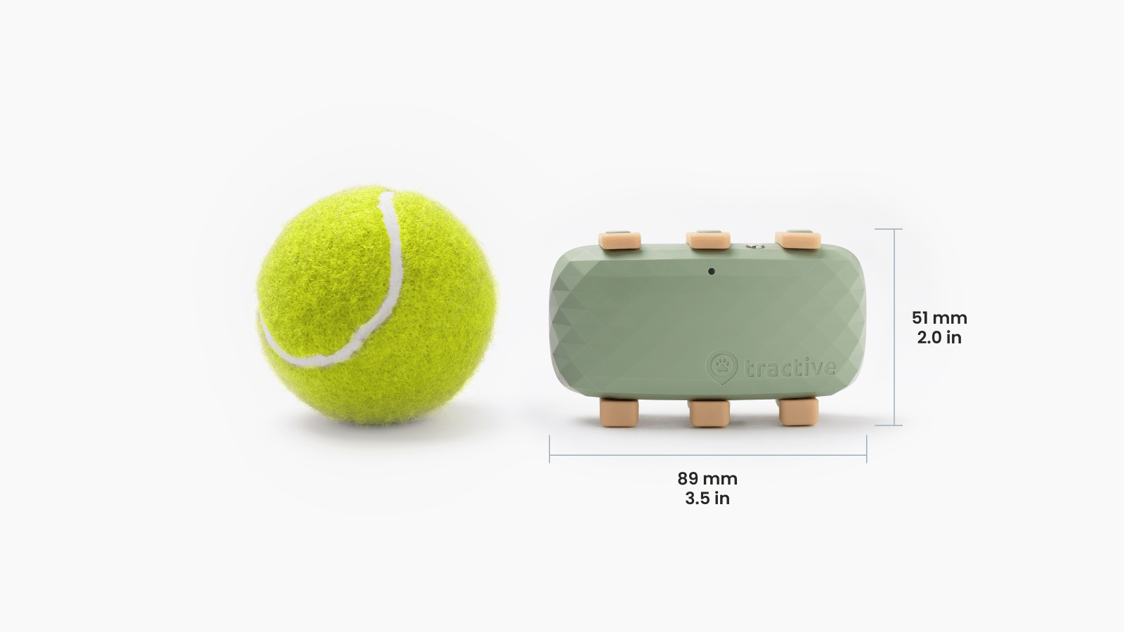 Tracker size compared to a tennis ball